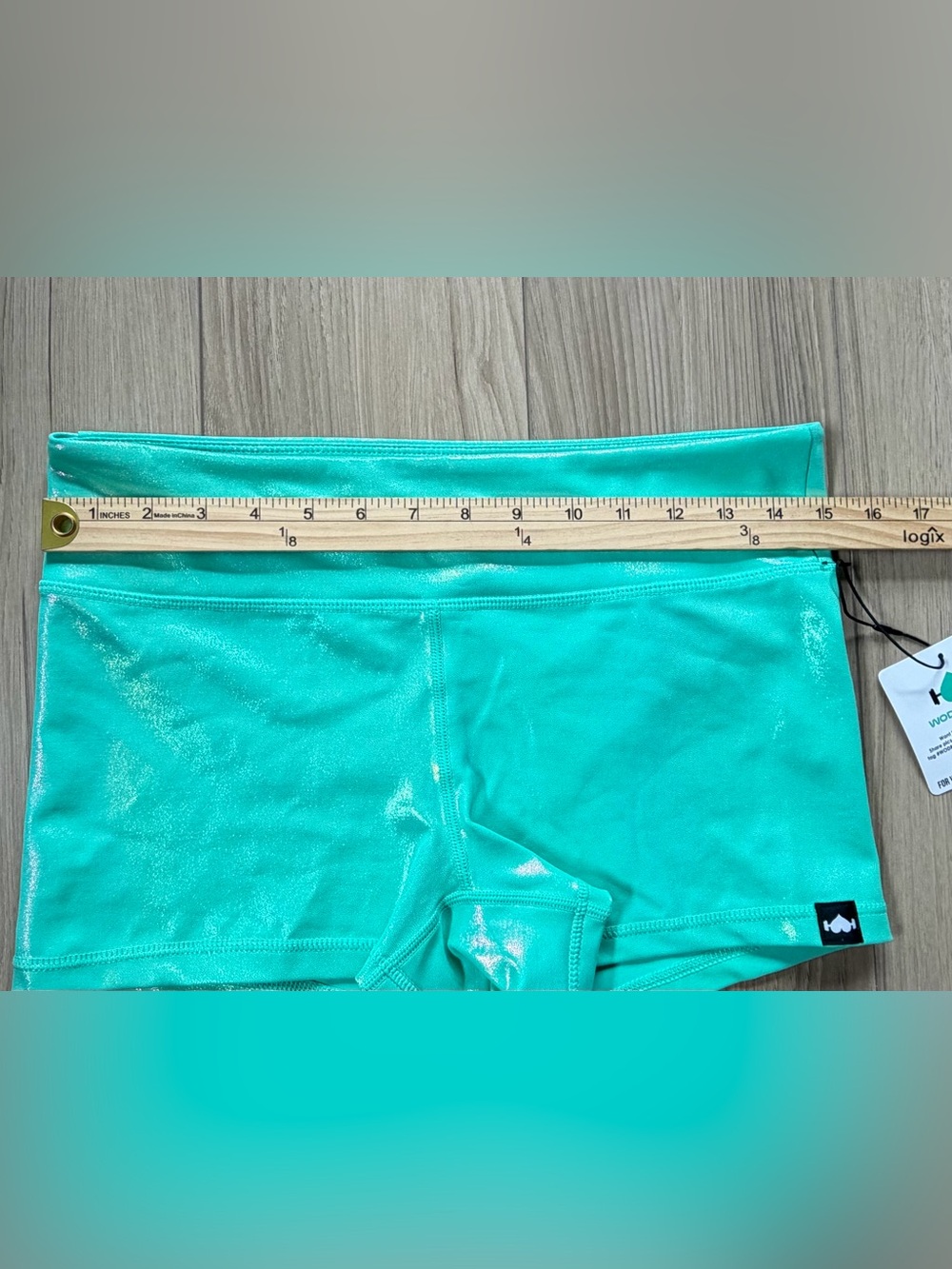 WODBOTTOM Sz L Shiny Hiney Shimmery Sea Green Shorts NWT - Picture 6 of 6